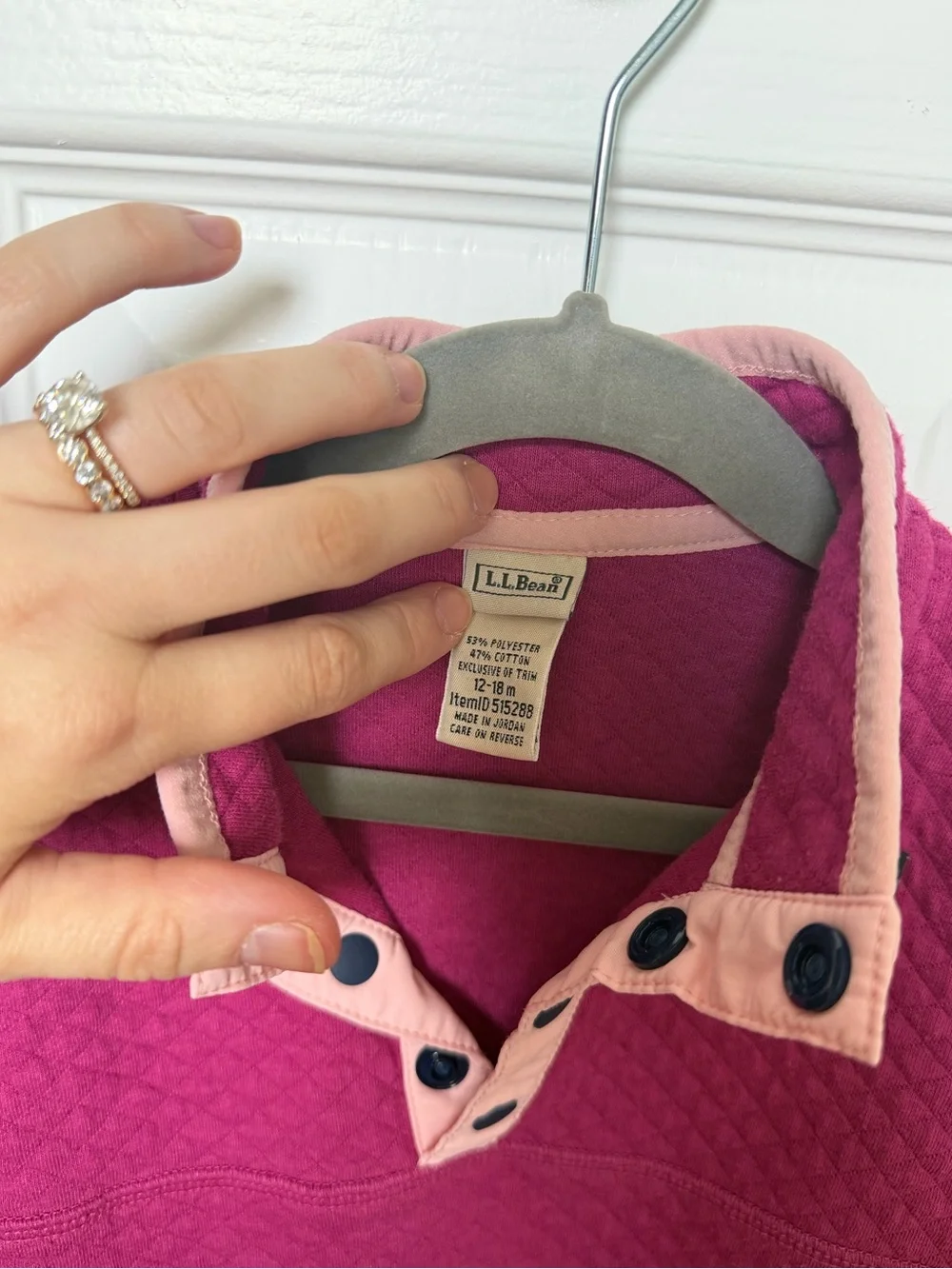 L.L. Bean Girls' Quilted Pullover - Raspberry with Light Pink Trim